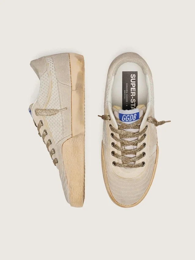Super-Star LAB da donna in rete con stella in pelle scamosciata beige
