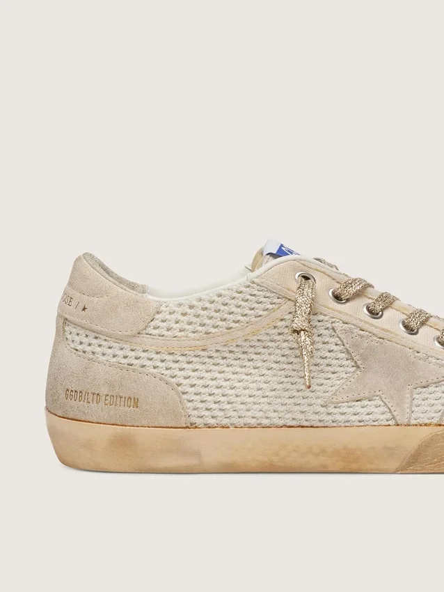 Super-Star LAB da donna in rete con stella in pelle scamosciata beige