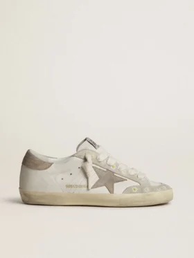 Super-Star LTD da donna con stella e linguetta sul tallone in pelle scamosciata beige e ricami floreali