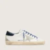 Super-Star LTD da donna in pelle bianca con stella in pelle scamosciata e linguetta sul tallone in pelle blu