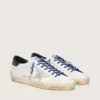 Super-Star LTD da donna in pelle bianca con stella in pelle scamosciata e linguetta sul tallone in pelle blu