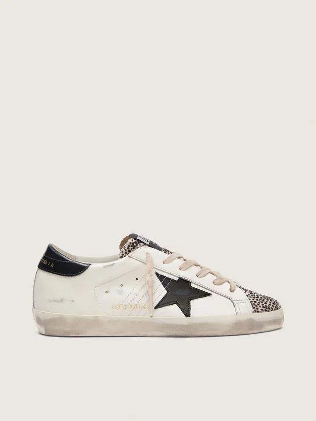 Super-Star LTD da donna in pelle bianca con stella nera e dettagli in pelle di pony