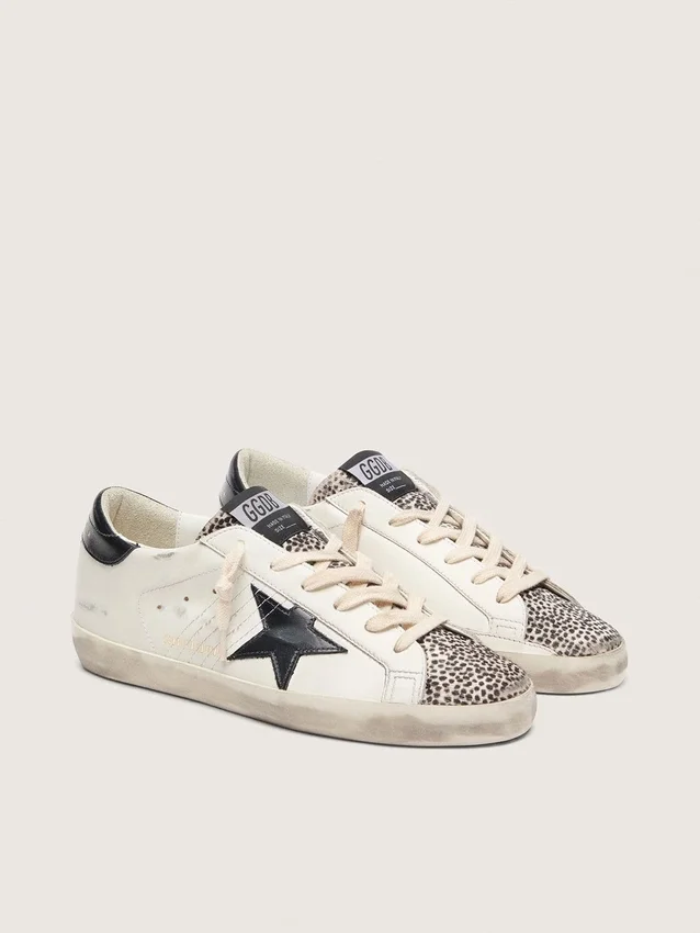 Super-Star LTD da donna in pelle bianca con stella nera e dettagli in pelle di pony