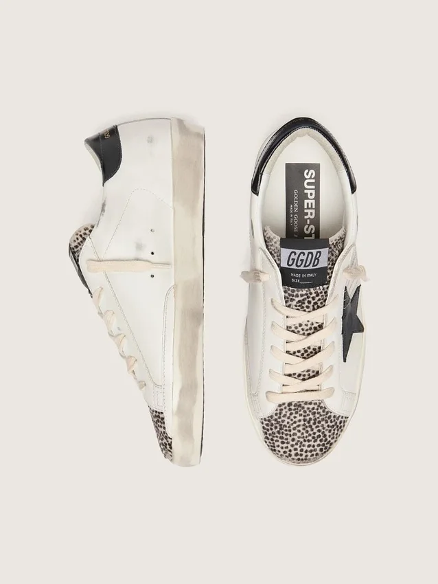Super-Star LTD da donna in pelle bianca con stella nera e dettagli in pelle di pony