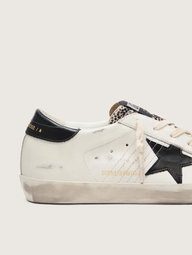 Super-Star LTD da donna in pelle bianca con stella nera e dettagli in pelle di pony