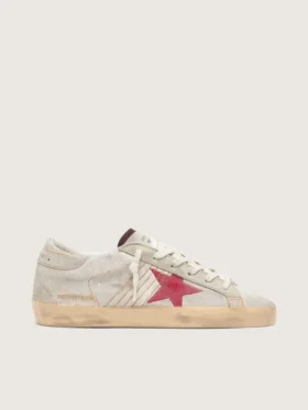 Super-Star LTD da donna in pelle di pony bianca con stella in pelle scamosciata rossa