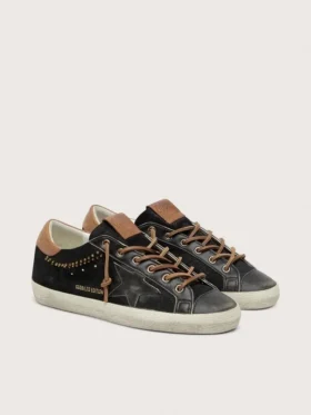 Super-Star LTD da donna in pelle glitterata nera con stella in pelle nera