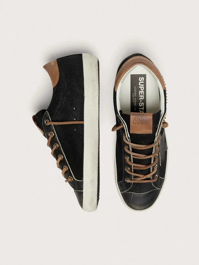 Super-Star LTD da donna in pelle glitterata nera con stella in pelle nera