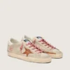 Super-Star LTD da donna in pelle scamosciata color perla con stella rosso mattone e ricami