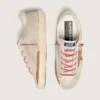 Super-Star LTD da donna in pelle scamosciata color perla con stella rosso mattone e ricami