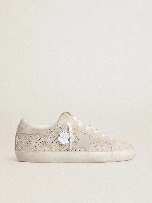 Super-Star LTD da donna in pelle scamosciata con cristalli Swarovski e stella in pelle grigio ghiaccio