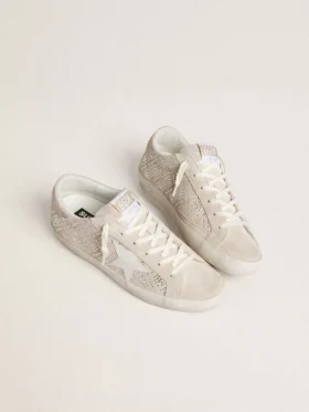 Super-Star LTD da donna in pelle scamosciata con cristalli Swarovski e stella in pelle grigio ghiaccio
