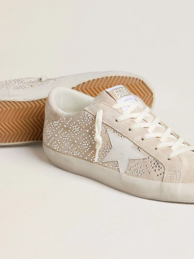 Super-Star LTD da donna in pelle scamosciata con cristalli Swarovski e stella in pelle grigio ghiaccio