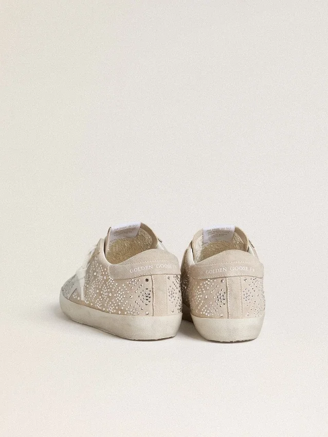 Super-Star LTD da donna in pelle scamosciata con cristalli Swarovski e stella in pelle grigio ghiaccio