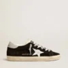 Super-Star LTD da donna in pelle scamosciata nera con stella stampata bianca e linguetta sul tallone con glitter argento