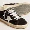 Super-Star LTD da donna in pelle scamosciata nera con stella stampata bianca e linguetta sul tallone con glitter argento