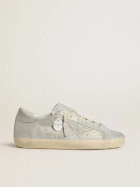 Super-Star LTD da donna in pelle scamosciata platino e cristalli Swarovski con stella in pelle scamosciata platino