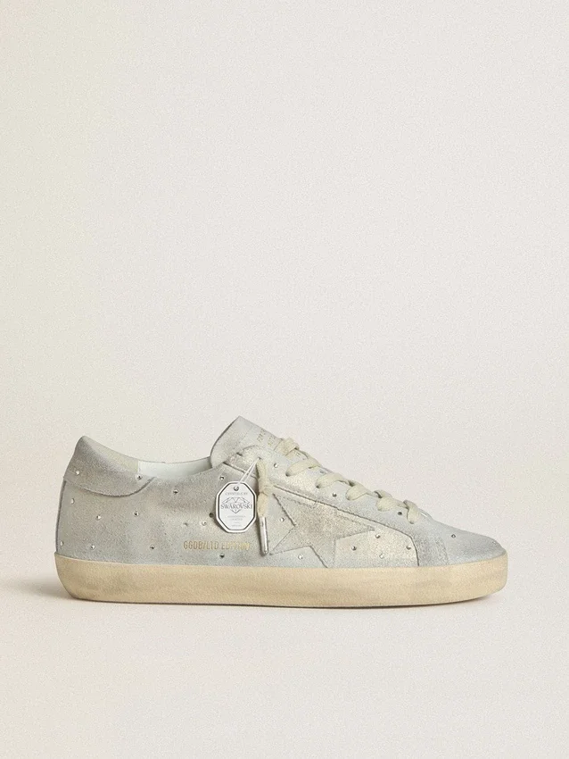 Super-Star LTD da donna in pelle scamosciata platino e cristalli Swarovski con stella in pelle scamosciata platino