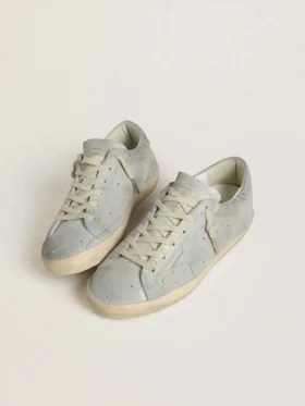 Super-Star LTD da donna in pelle scamosciata platino e cristalli Swarovski con stella in pelle scamosciata platino