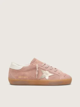 Super-Star LTD da donna in pelle scamosciata rosa con stella in pelle metallizzata platino