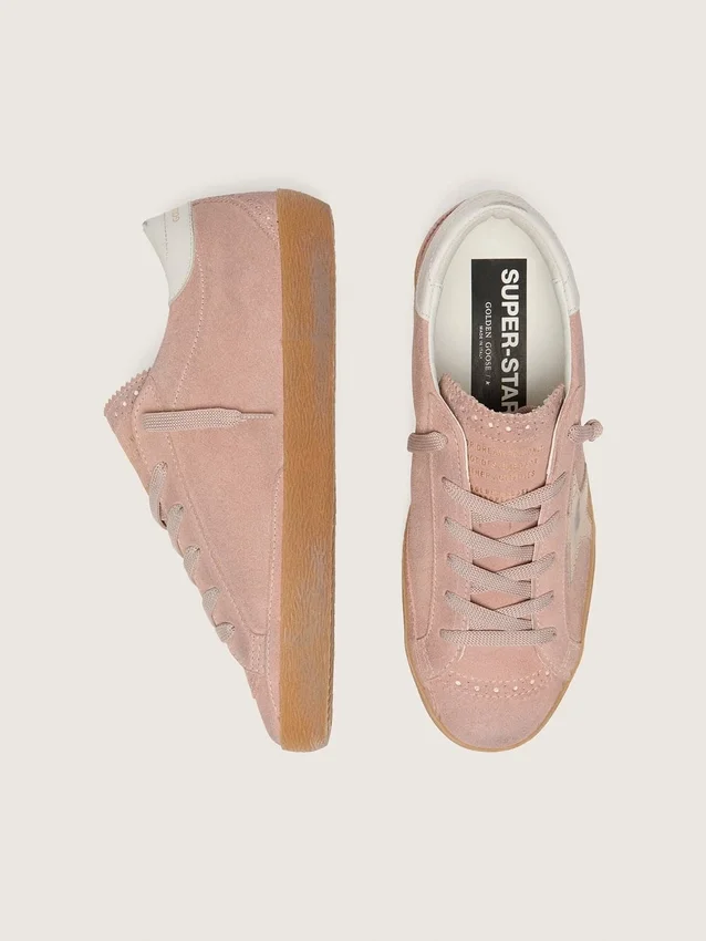 Super-Star LTD da donna in pelle scamosciata rosa con stella in pelle metallizzata platino