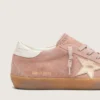 Super-Star LTD da donna in pelle scamosciata rosa con stella in pelle metallizzata platino