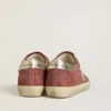Super-Star LTD da donna in pelle scamosciata rossa con stella glitterata argento e linguetta sul tallone in pelle laminata