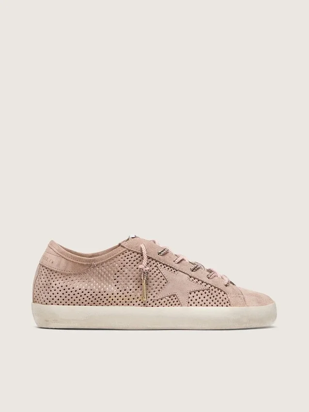Super-Star LTD da donna in pelle scamosciata traforata rosa cipria con stella tono su tono
