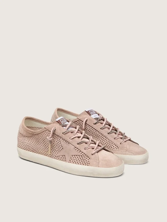 Super-Star LTD da donna in pelle scamosciata traforata rosa cipria con stella tono su tono
