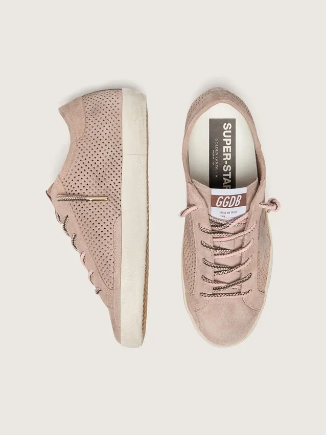 Super-Star LTD da donna in pelle scamosciata traforata rosa cipria con stella tono su tono
