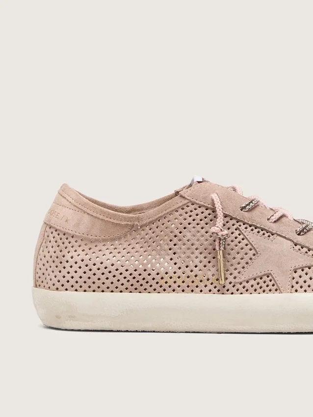 Super-Star LTD da donna in pelle scamosciata traforata rosa cipria con stella tono su tono