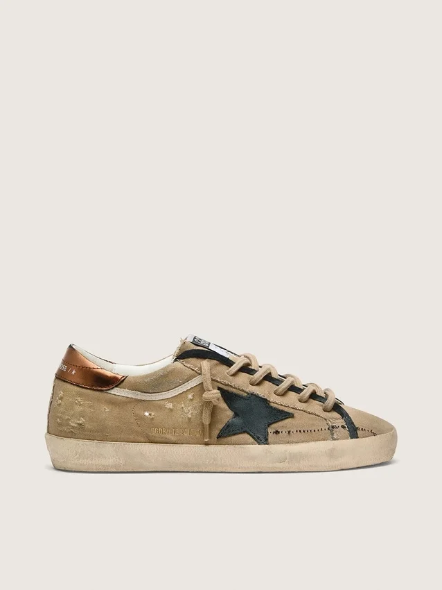 Super-Star LTD da donna in tela beige con stella in pelle nera