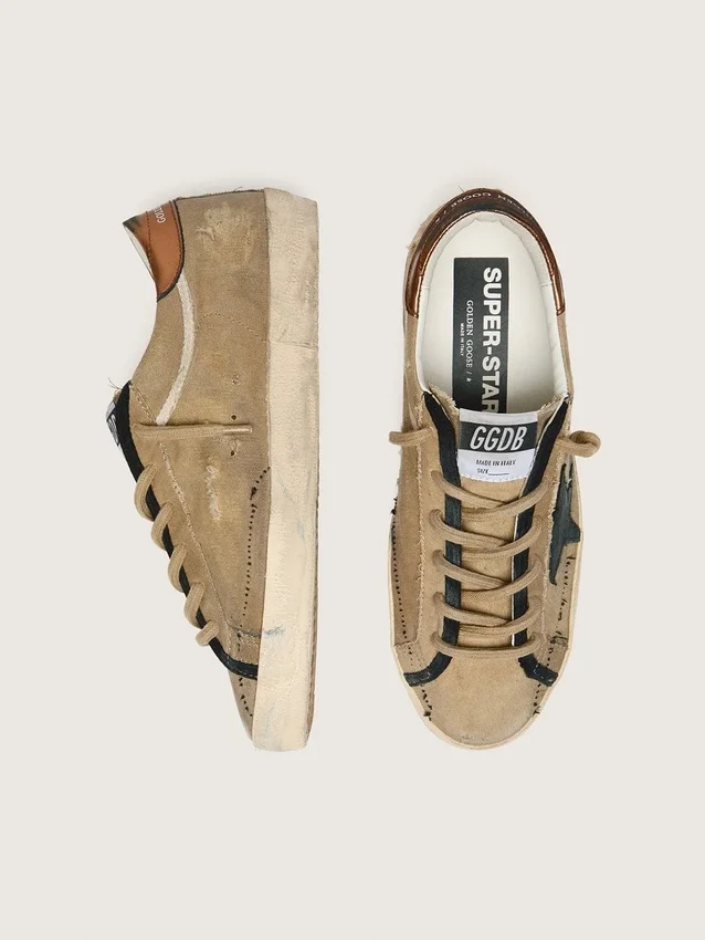 Super-Star LTD da donna in tela beige con stella in pelle nera