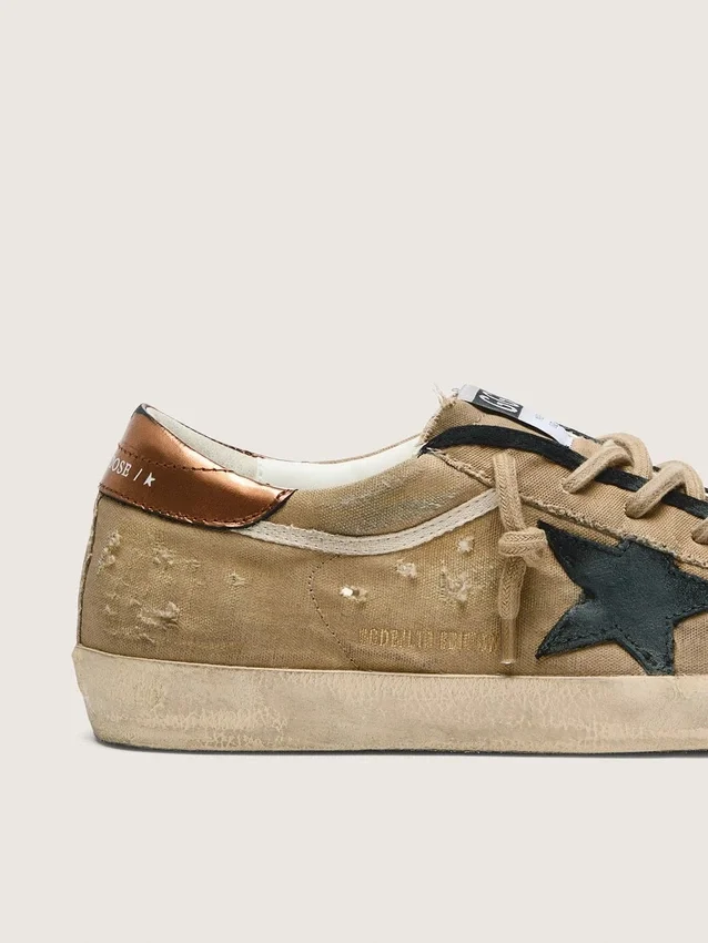 Super-Star LTD da donna in tela beige con stella in pelle nera