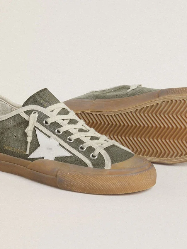 Super-Star LTD da donna in tela verde con stella in pelle bianca