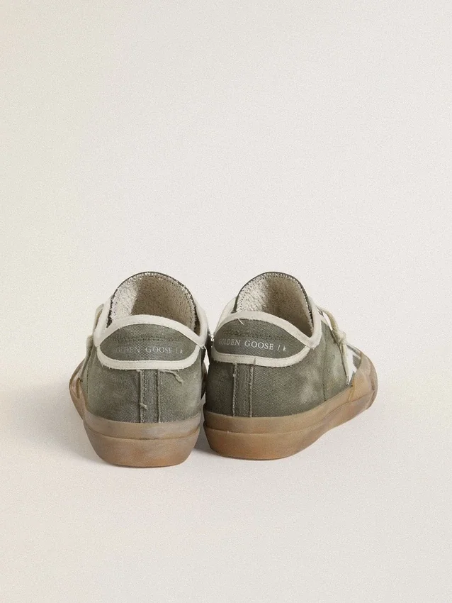 Super-Star LTD da donna in tela verde con stella in pelle bianca