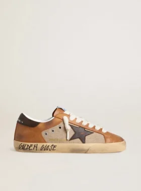 Super-Star LTD da uomo in lana beige con stella in pelle marrone e inserti color cammello