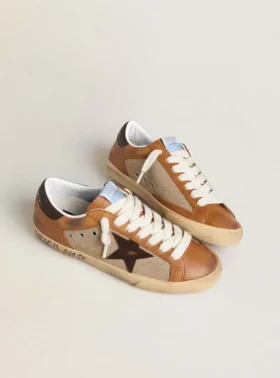 Super-Star LTD da uomo in lana beige con stella in pelle marrone e inserti color cammello