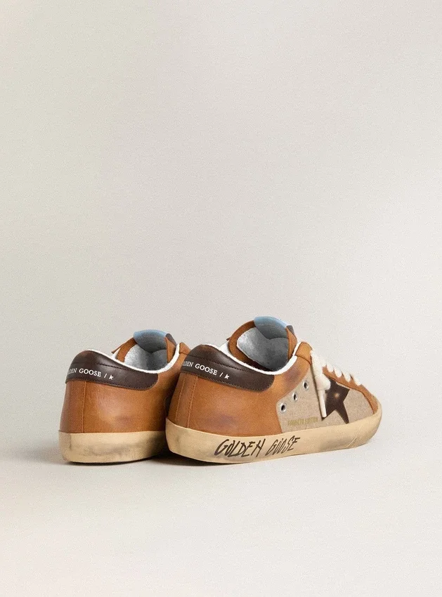 Super-Star LTD da uomo in lana beige con stella in pelle marrone e inserti color cammello