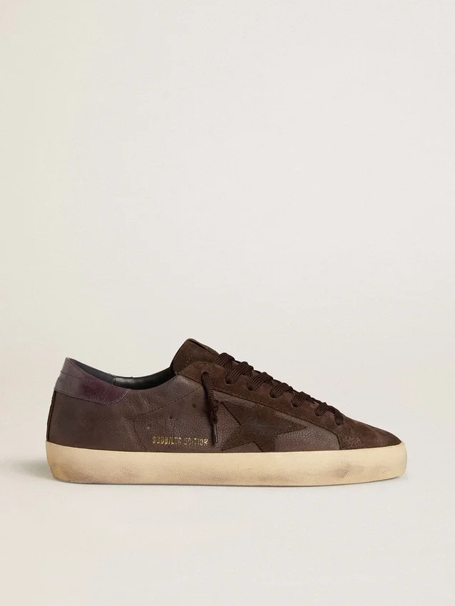 Super-Star LTD da uomo in nabuk marrone con stella in pelle scamosciata e linguetta sul tallone in pelle viola