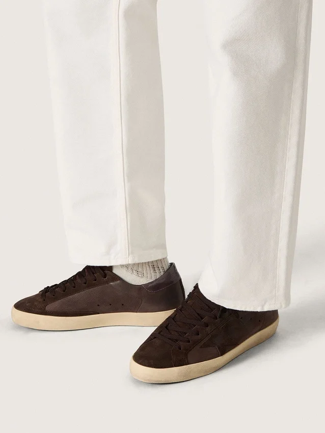 Super-Star LTD da uomo in nabuk marrone con stella in pelle scamosciata e linguetta sul tallone in pelle viola