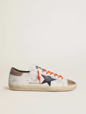 Super-Star LTD da uomo in pelle con stella in pelle nera e linguetta sul tallone in pelle beige
