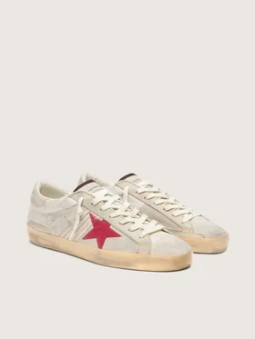 Super-Star LTD da uomo in pelle di pony bianca con stella in pelle scamosciata rossa