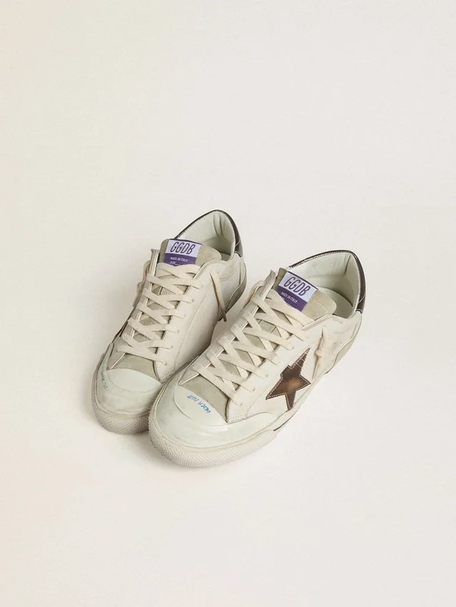 Super-Star LTD da uomo in pelle scamosciata con stella in pelle marrone e linguetta sul tallone in pelle metallizzata