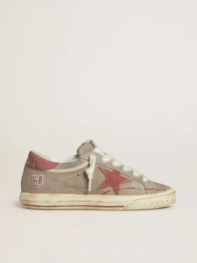 Super-Star LTD da uomo in pelle scamosciata grigia con stella e linguetta sul tallone in pelle scamosciata cerata rossa