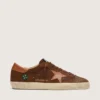 Super-Star LTD da uomo in pelle scamosciata marrone con stella in pelle rosso mattone e ricami con perline verdi