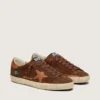 Super-Star LTD da uomo in pelle scamosciata marrone con stella in pelle rosso mattone e ricami con perline verdi