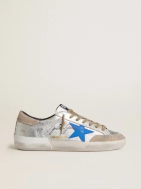 Super-Star LTD da uomo in pelle scamosciata metallizzata argento con stella in pelle e linguetta sul tallone in pelle scamosciata