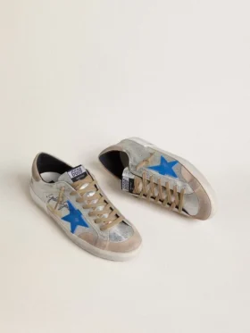 Super-Star LTD da uomo in pelle scamosciata metallizzata argento con stella in pelle e linguetta sul tallone in pelle scamosciata