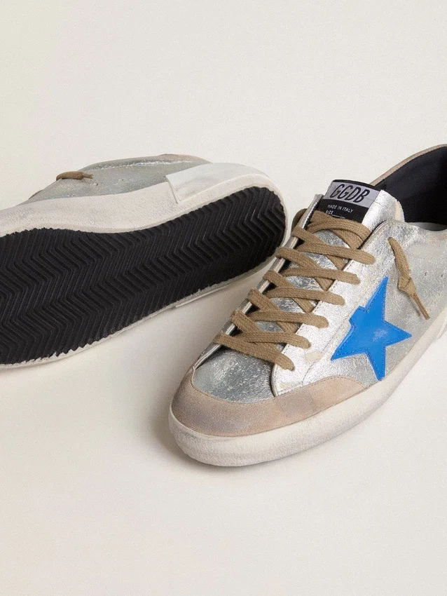 Super-Star LTD da uomo in pelle scamosciata metallizzata argento con stella in pelle e linguetta sul tallone in pelle scamosciata